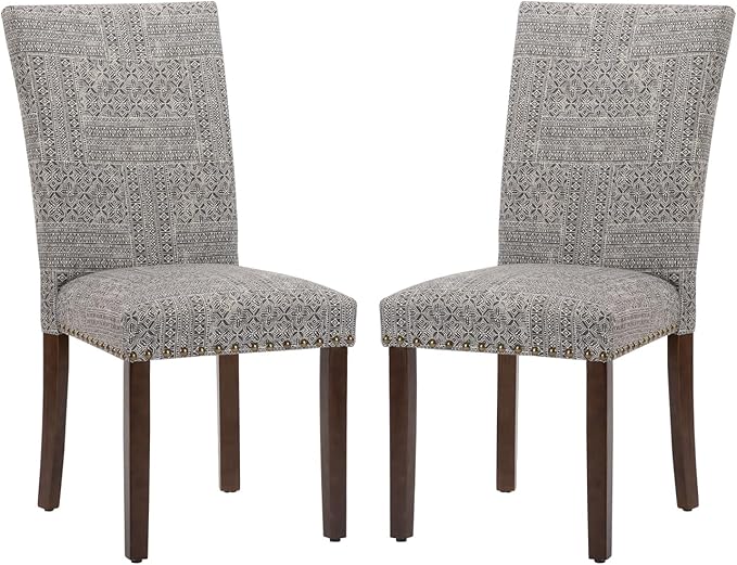 COLAMY Upholstered Parsons Dining Chairs Set of 2, Fabric Dining Room Kitchen Side Chair with Nailhead Trim and Wood Legs - Boho