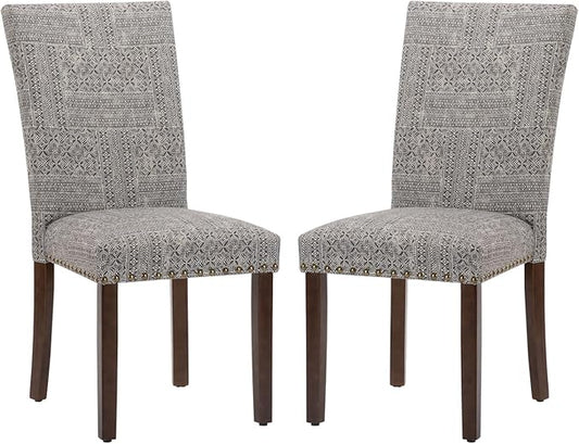 COLAMY Upholstered Parsons Dining Chairs Set of 2, Fabric Dining Room Kitchen Side Chair with Nailhead Trim and Wood Legs - Boho