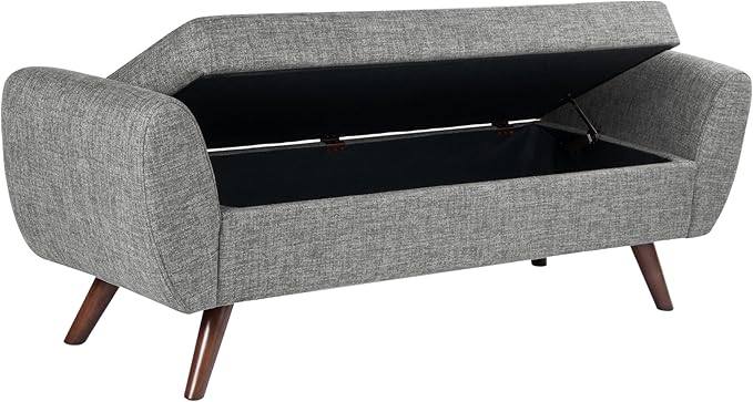 HomePop Modern Storage Bench with Wood Legs Home Décor|Bench with Storage for Living Room & Bedroom - Gray Woven