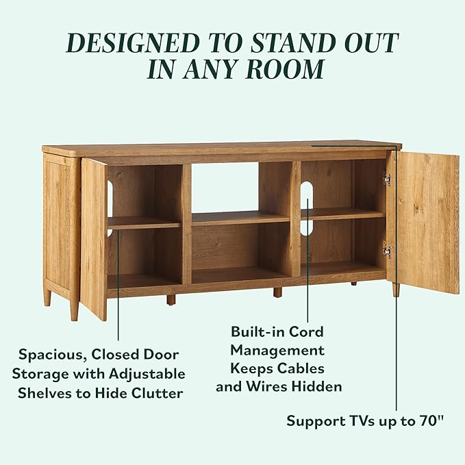 Walker Edison Scandinavian Reeded TV Stand with Storage for up to 70" TV English Oak