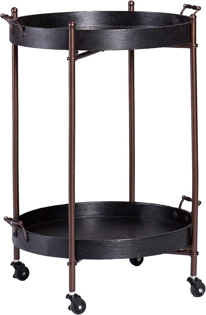 SEI Furniture Alfred Two-Tier Round Butler Table, Black