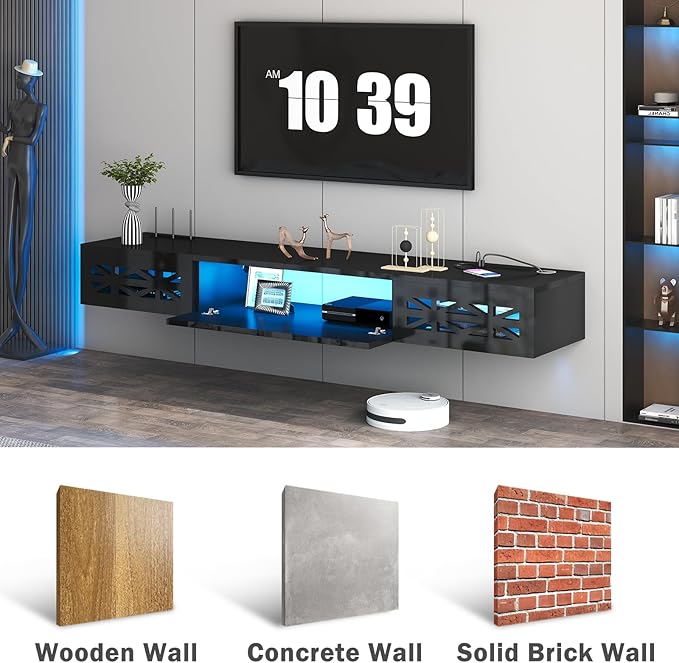 Floating TV Stand, 71" Floating Entertainment Center Wall Mounted,Floating Wall Mounted TV Shelf,Modern High Gloss tv Cabinet Media Console with Storage