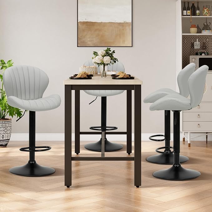 COLAMY Bar Stools Set of 2, Modern Swivel Bar Chairs, Adjustable Faux Leather Upholstered Barstools Counter Height with High Backrest for Bar, Kitchen Island, Dining Room, Grey