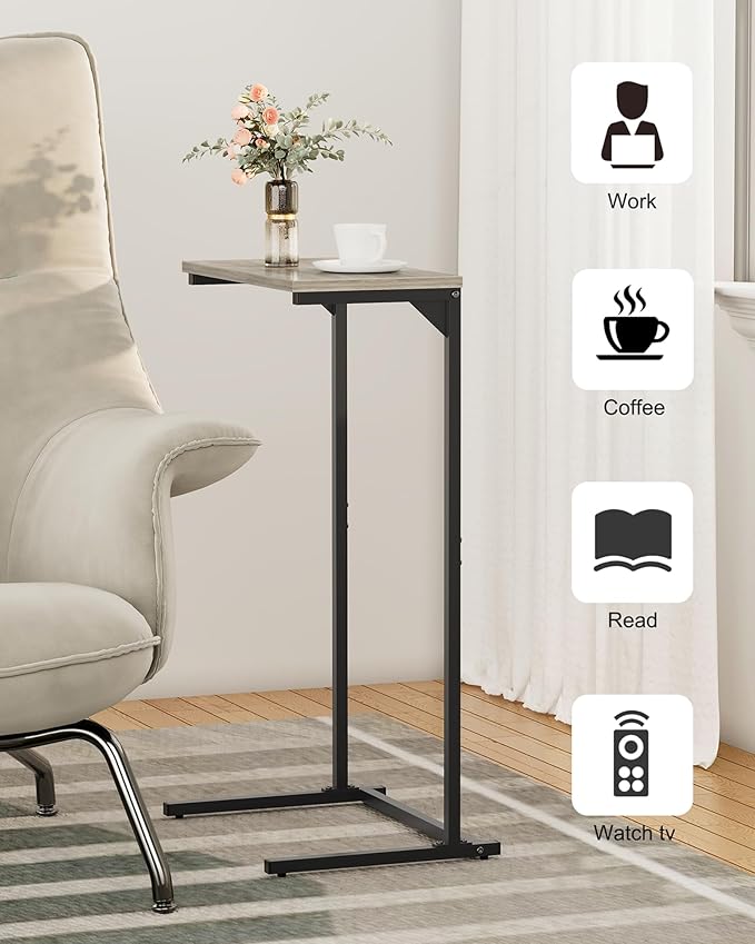TUTOTAK C Shaped End Table, Small Side Table, 28.7 inch Tall Couch Table, Sofa Table, Living Room, Bed Room, Greige TB01BG071