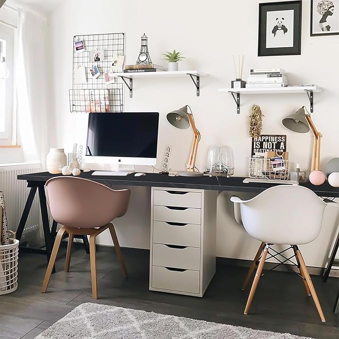 Kaboon Universal Tabletop 60"x18", Solid One-Piece Melamine Table Top, Double Desk L-Desk DIY, Home and Office Countertop, Cloud Atlas/Black Marble