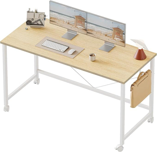 Rolling Computer Desk with Wheels, Gaming Desk for Small Spaces, Modern Simple Style Table for Home Office, Study Writing Table (Caster, Oak, 48 inch)