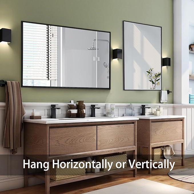 Black Bathroom Mirror 30x40, Rectangle Wall Mirror 30 x 40 inch, Metal Frame Mirror 40x30, Large Vanity Mirror 30 by 40, Modern Wall Mounted Mirrors, Hung in Horizontal or Vertical