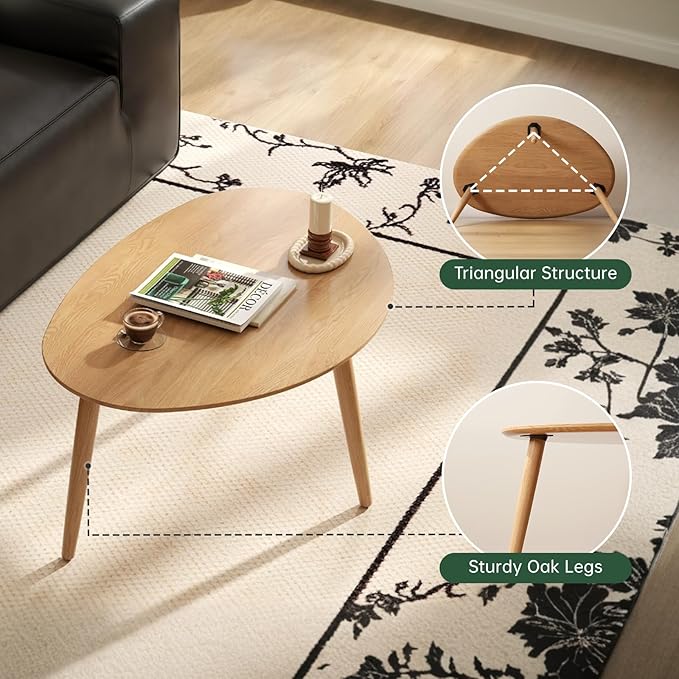 Small Oval Nesting Table, Mid Century Coffee Table for Living Room,Solid Oak Wood End Tables,Triangle Tabletop with 3 Legs,Minimalist Display Living Tables (Original Wood Color, 3 Pieces)