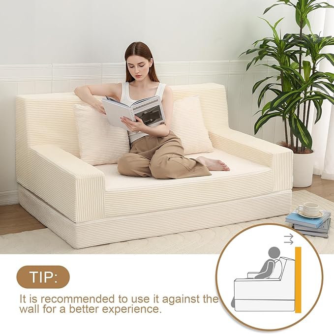 MeMoreCool Boneless Folding Sofa Bed Queen, Corduroy Convertible Sleeper Chair, Foldable Foam Mattress Chair, Comfy Fold‑Out Futon Couch Bed, Large Floor Sofa Couch for Living Room Guest