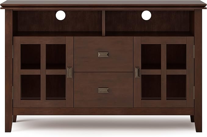 SIMPLIHOME Artisan SOLID WOOD 48 Inch Wide Contemporary TV Media Stand in Russet Brown for TVs up to 55 Inches, For the Living Room and Entertainment Center