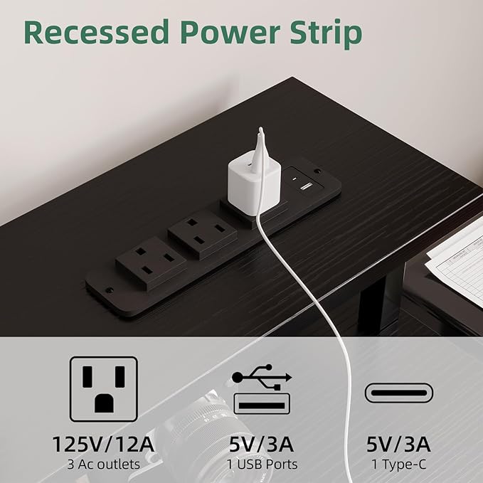Computer Desk with 5 Drawers, Gaming Desk with LED Lights Power Outlets and Type-C, 39 Inch Office Desk with Storage, Monitor Stand, Writing Desk Work Table for Home Office, Small Spaces, Black