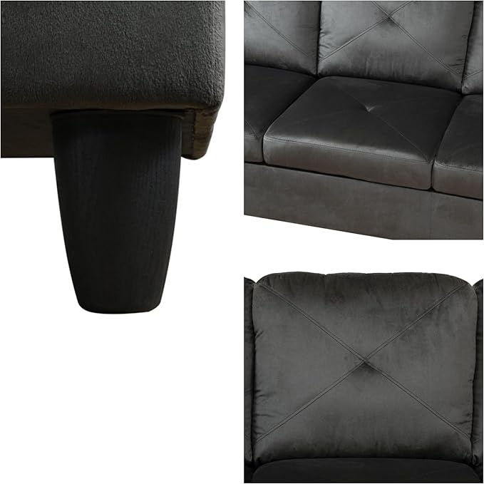 L-Shaped Sectional Sofa, Modern Sectional Couches Home Sofas for Living Room with Movable Chaise, Modular Living Room Sets Furniture for Apartment Bedroom & Office, Grey