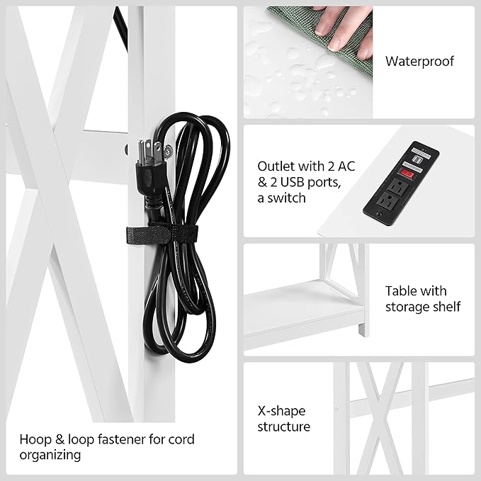 Yaheetech 40" Console Table with 2 Outlet and 2 USB Ports, Wooden Entryway Table with X-Shaped Design, Narrow Sofa Table for Living Room and Hallway,White