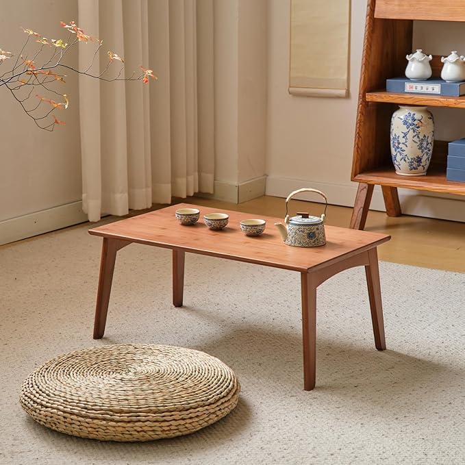Japanese Floor Table No Assembly Required Bamboo Folding Walnut Coffee Table Bedroom 26x15.8x11.8in Furniture Low Tea Table for Sitting on The Floor Walnut Large