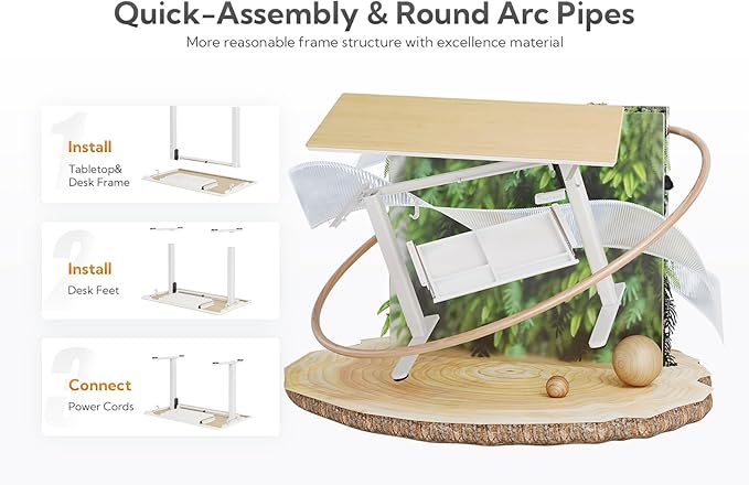 INNOVAR Bamboo Standing Desk with Drawers, 55" Adjustable Stand Up Electric Home Office Desk with Whole-Piece Board, White Frame/Bamboo Top