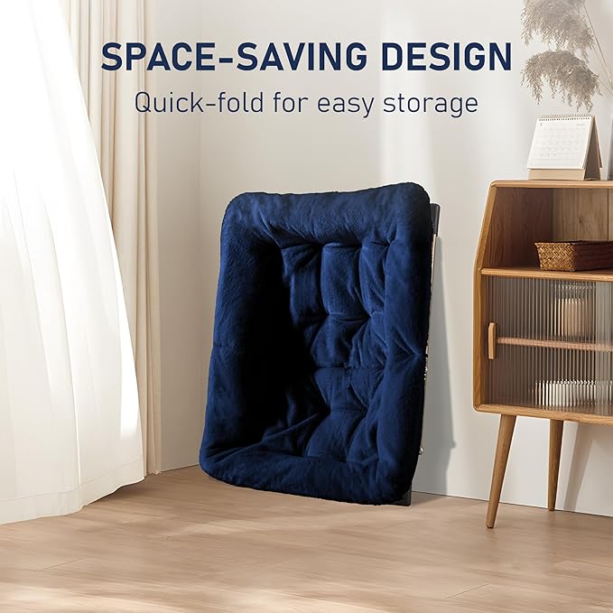 Comfy Oversized Saucer Chair with Ottoman,Soft Faux Fur Reading Lounge Chair for Adults,Stable X-Large Metal Frame and Non-Slip Pad,Cozy Chair for Bedroom, Living Room, Dorm, Office, Blue