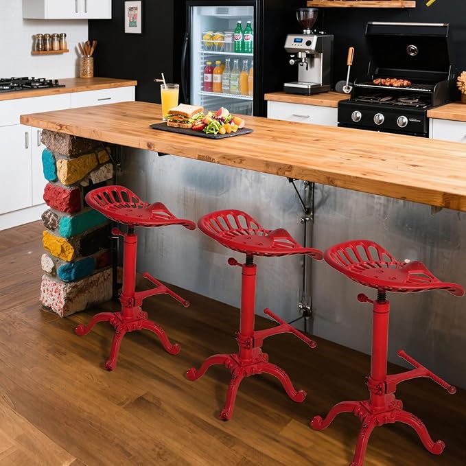 Industrial Tractor Seat Bar Stools Rustic Swivel Metal Saddle Seat Kitchen Counter Island Stool Vintage Dining Chair Farmhouse Coffee Stool Retro Office Guest Seating 19.7-26.8inch Height Adjustable