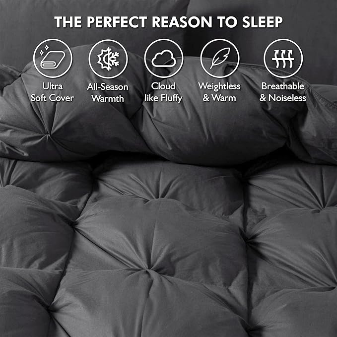 Luxurious Goose Down Feather Fiber Comforter Oversize California King Size Duvet Insert, Pinch Pleat Ruffled Twisted Flower, 108 x 98 inches, 100% Egyptian Cotton Cover, 80 oz. Fill Weight, Gray
