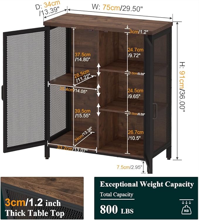 BON AUGURE Coffee Bar Cabinet for Liquor, Small Storage Cabinet for Home Kitchen, Farmhouse Sideboard Buffet Cabinets, Industrial Alcohol Cabinets for Dining Entryway Living Room (Rustic Oak)