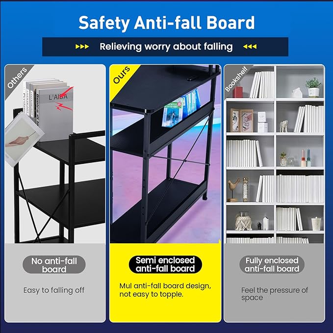 GTRACING Gaming Desk with Drawers, Carbon Fiber Style L Shaped Computer Desk Compatible with Monitor Arm Corner Desk Gaming Table for Home Office Desks, Easy to Assemble Adjustable Shelf Height