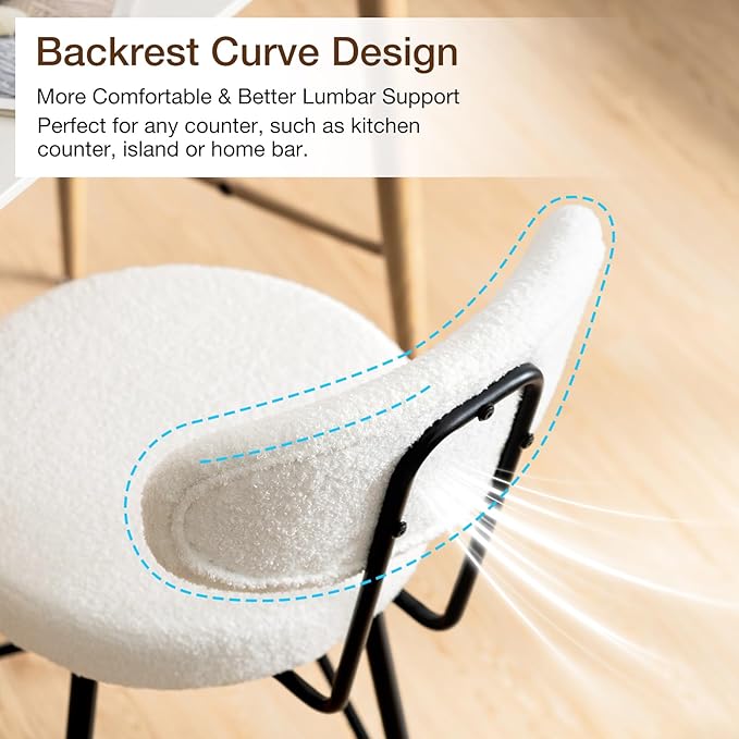 HOMMPA Counter Height Swivel Bar Stools Set of 4 Boucle Barstools 26'' Upholstered Modern Counter Barstools with Back Metal Legs Bar Stools Chairs for Kitchen Counter Island White