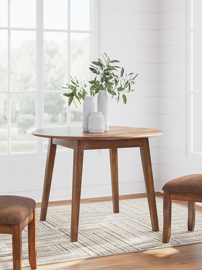 Signature Design by Ashley Berringer Dining Room Round Drop Leaf Table, Rustic Brown
