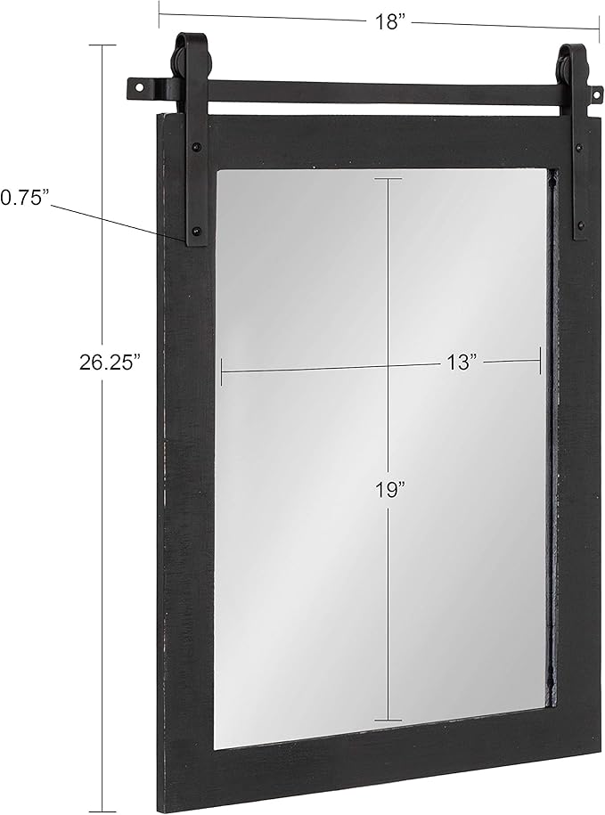 Kate and Laurel Cates Farmhouse Wood Framed Wall Mirror, 18 x 26, Black, Barn Door-Inspired Rustic Mirrors for Wall