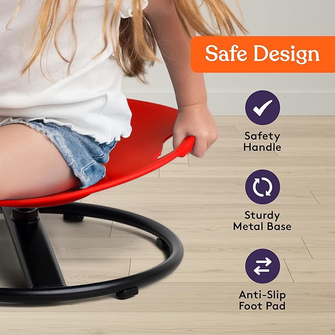 Special Supplies Smile Spinning Chair for Kids- Versatile Kids Sit and Spin Sensory Chair for Training Body Coordination for Playroom, Bedroom, or Nursery (Red)