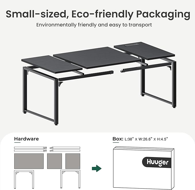 Huuger 63 x 31.5 inch Desk with Power Outlets & USB-C, 1.2 Inch Thicker Desktop, Robust Metal Tubes, Deep Computer Desk, Heavy Duty Office Work Desk, for Home Office, Black