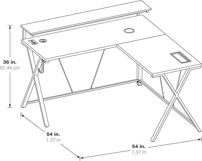 OSP Home Furnishings Checkpoint Battlestation L Shaped Gaming Desk with RGB LED Lights, Black