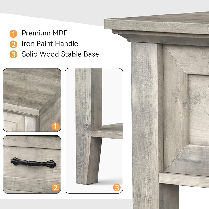 IDEALHOUSE Grey Nightstand, End Table with Drawer, Side Table for Spaces, 2 Tiers Storage Shelves with Dresser, Bedside Table for Living Room, Bedroom, Dorm (Grey)