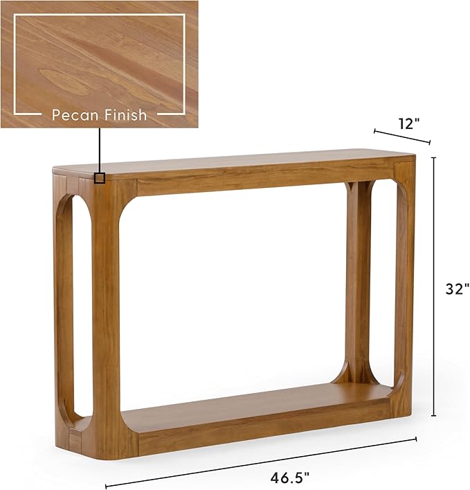 Plank+Beam Forma Console Table, 46 Inch, Solid Wood Sofa Table, Entryway Table for Hallway, Narrow Behind The Couch Table, Console Tables for Entryway, Living Room, Foyer, Easy Assembly, Pecan