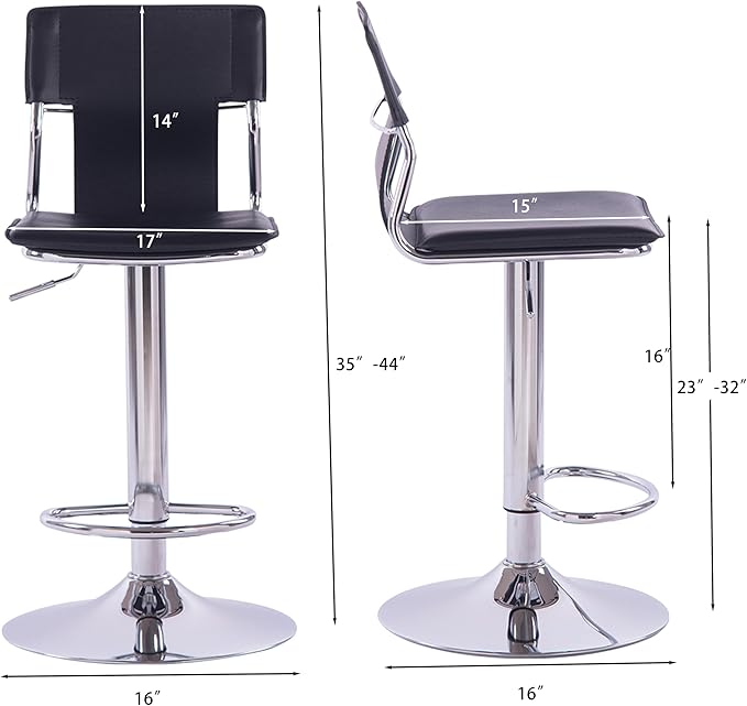 Sidanli Swivel Barstools Set of 2, Adjustable Barstools Set of 2，Faux Leather Bar Chairs for Kitchen Island, Hydraulic Counter Height Bar Stools with Backrest, Black