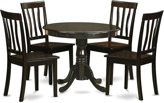 East West Furniture ANTI5-CAP-W 5 Piece Dinette Set for 4 Includes a Round Kitchen Table with Pedestal and 4 Dining Chairs, 36x36 Inch, Cappuccino
