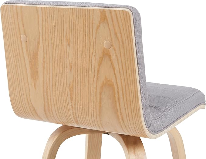 Vienna Modern Swivel Bar Height Stool with Grey Upholstered Seat and Patterned Oak Wood Frame Set of 2