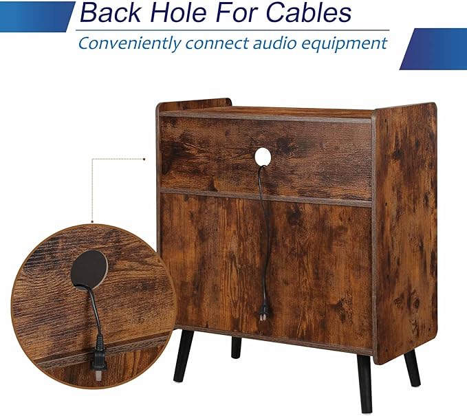 3-Tier Vintage Record Player Stand, Mid-Century Vinyl Record Storage Cabinet Table Holds up to 100 Albums, Large Wood Turntable Stand for Living Room, Office, Rustic Brown