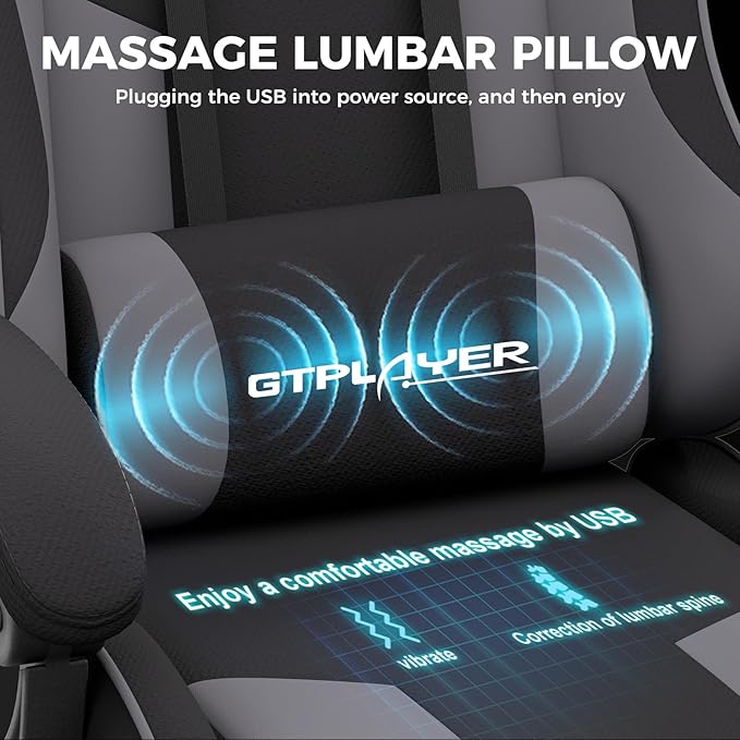 GTPLAYER Gaming Chair, Computer Chair with Footrest and Lumbar Support, Height Adjustable Game Chair with 360°-Swivel Seat and Headrest and for Office or Gaming (Darkgray, Fabric)