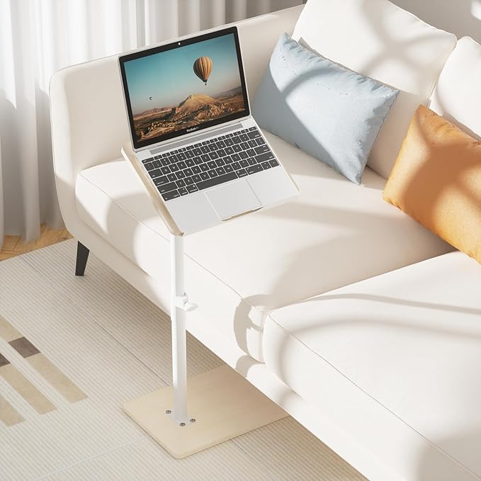 Sofa Armrest Tray Table for Couch - 360° Swivel Height Adjustable End for Small Spaces, Snack Side Table for Bed or Chair with Phone & Tablet Slot (Oak,Angle Adjustable)