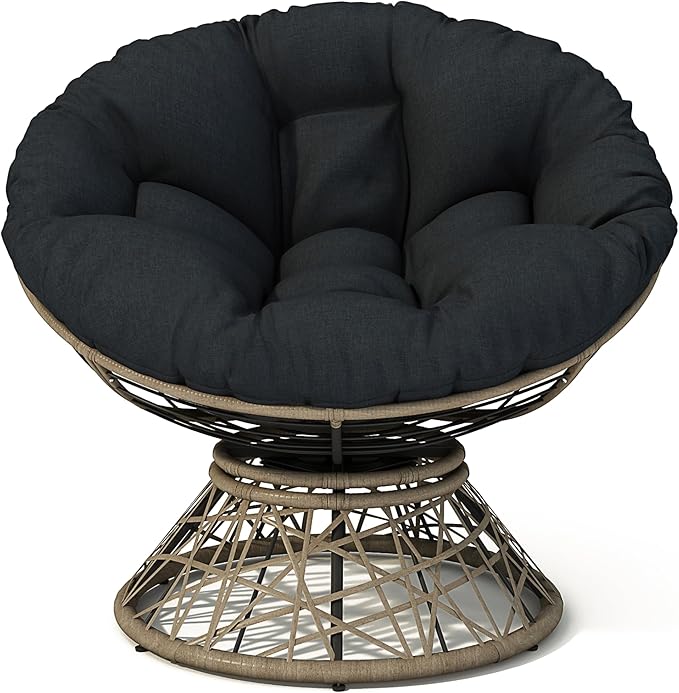 Ball & Cast Ergonomic Wicker Chair with Cloud Thick Density Fabric Cushion,Accent Chair W/ 360 Degree Swivel,Sturdy Metal Frame,Height Adjustable,for Reading,Living Room Bedroom,Lounge,Brown+Black