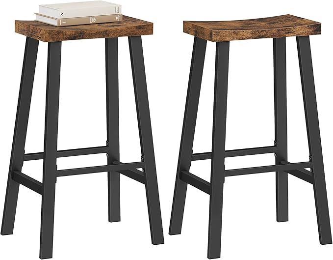 VASAGLE Bar Stools Set of 2, Counter Height Stools, Bar Chairs with Footrest, 29.1 Inches Tall Kitchen Breakfast Stools, Industrial, Living Room Party Room, Rustic Brown ULBC094B01