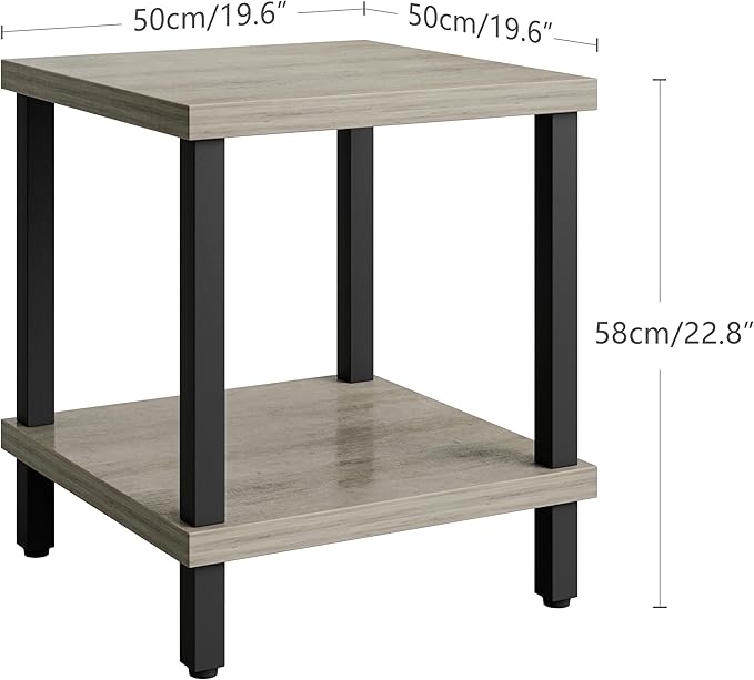 Large End Table Square Side Table Modern Sofa Table 20 Inch Industrial Coffee Table NightStand with 2-Tier Storage Shelf for Living Room Bedroom Oak Grey MLBZ06Z