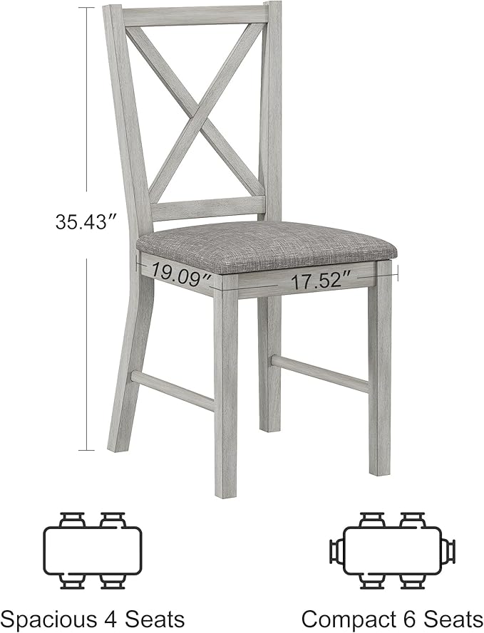 Solid Wood Dining Chairs, Part of Dining Table Set, Mix and Match Table, Chairs Sold Separately for Dining Room, Kitchen, Grey