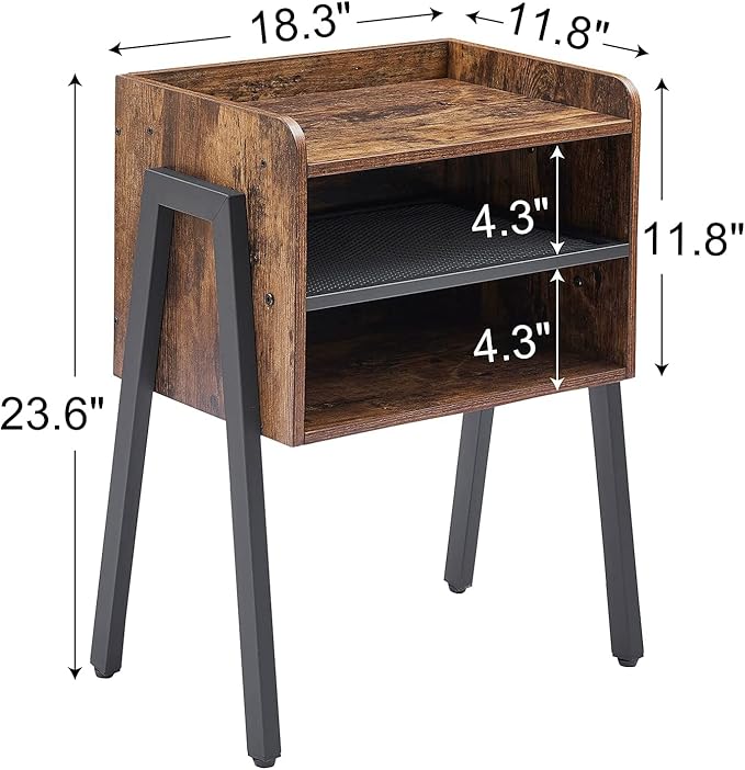 VECELO Nightstand Set of 2,Industrial Side End Table/Stackable Accent Furniture with 2-Tier Open Storage Compartments for Bedroom, Living Room and Small Spaces