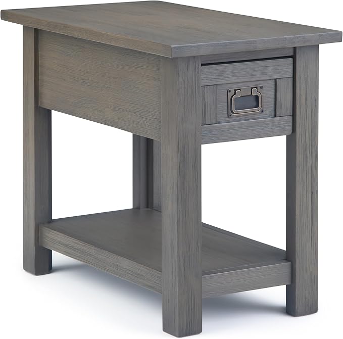 SIMPLIHOME Monroe SOLID ACACIA WOOD 14 inch Wide Rectangle Rustic Narrow Side Table in Farmhouse Grey for the Living Room and Bedroom