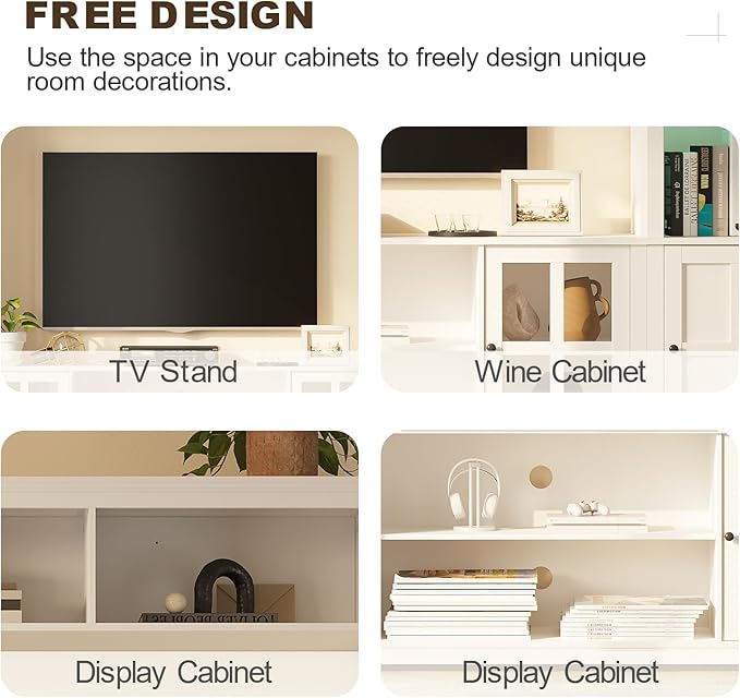 Wall Unit TV Stand with Storage & LED Lights, Large Entertainment Center with Bookshelves for TVs up to 75", Media Console for Living Room, White