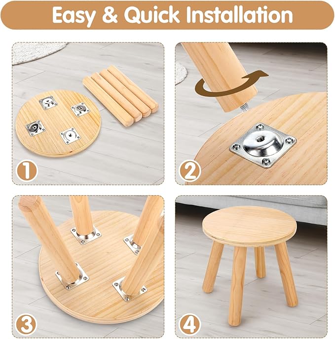 Wingyz Wooden Step Stools for Kids, 10 Inch Solid Kids Chairs Perfect Matched Sensory Table, Multi-Purpose Children Sitting Stool for Playroom Bathroom (Natural, 2 Pack)