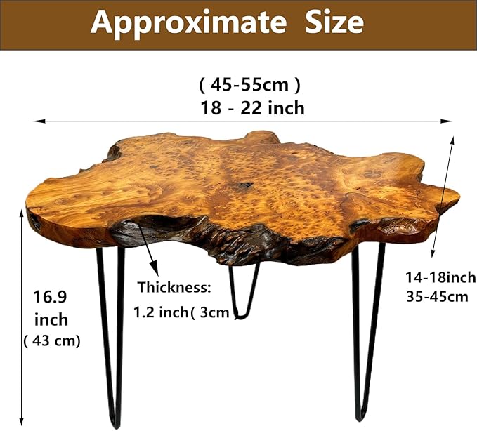 Live Edge Coffee Table, Natural Wood Coffee Table for Living Room, Natural Fir Unique Desktop with Metal Hairpin Legs (Medium)