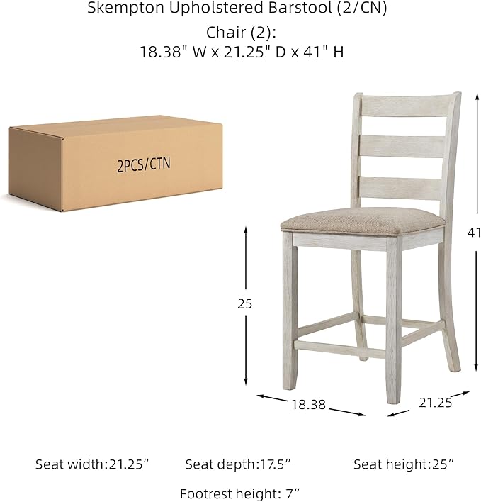 Signature Design by Ashley Skempton 24" Counter Height Upholstered Barstool, Set of 2, Antique White