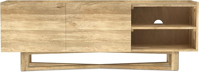 SIMPLIHOME Harrow Solid Mango Wood 60 inch Wide Contemporary Modern TV Media Stand in Natural for TVs up to 65 inches for The Living Room and Entertainment Center