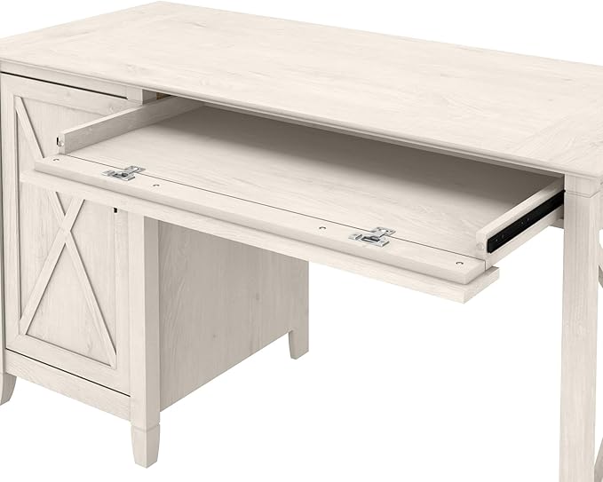 Bush Furniture Key West Computer Desk with Storage, Farmhouse PC Table for Home Office in Linen White Oak, 54W x 24D